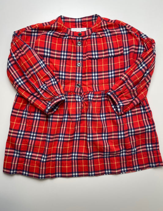Burberry Shirt - Red Plaid Button Up Tunic | size 6