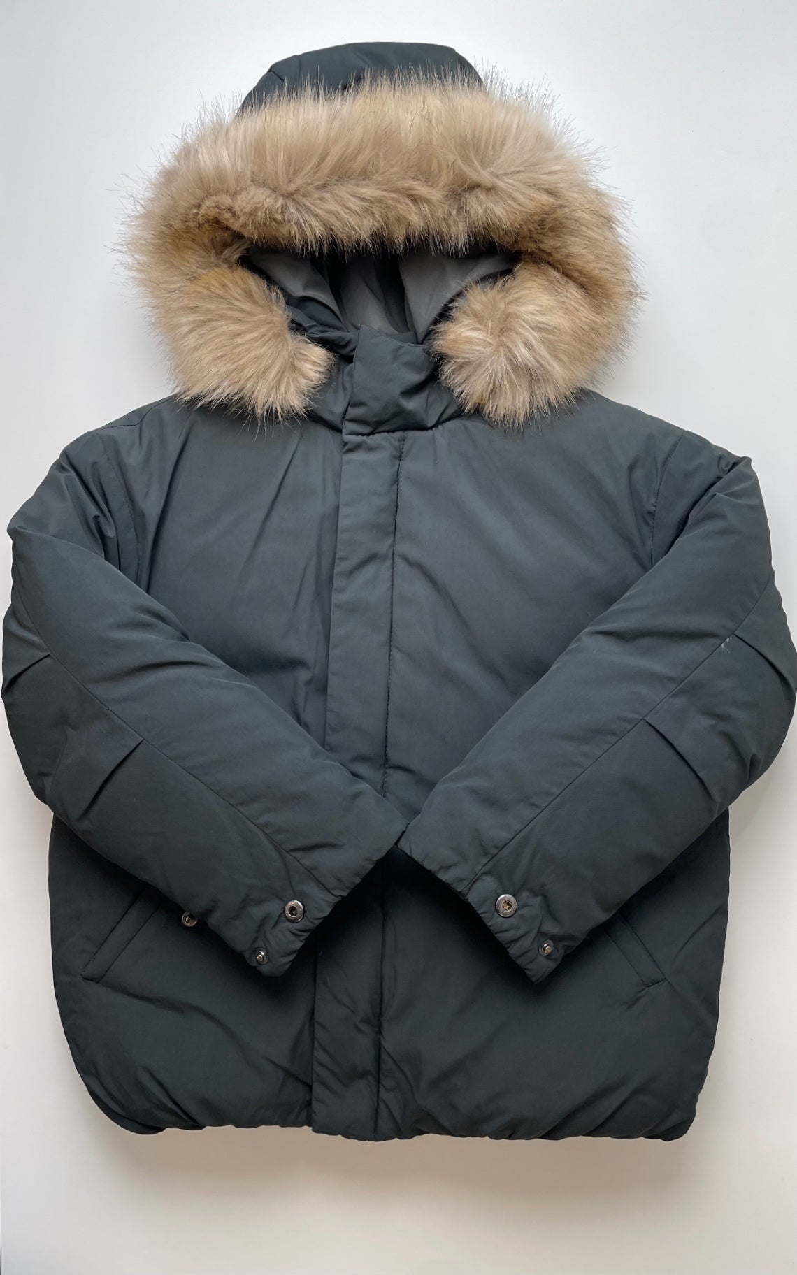 Zara Coat - Gray Puffer w/ Hood (Detachable Fur) | size 8
