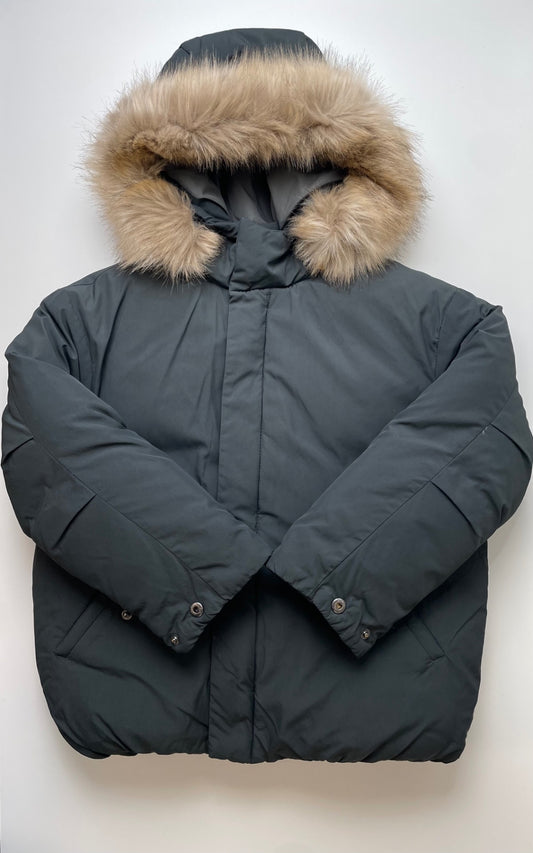 Zara Coat - Gray Puffer w/ Hood (Detachable Fur) | size 8