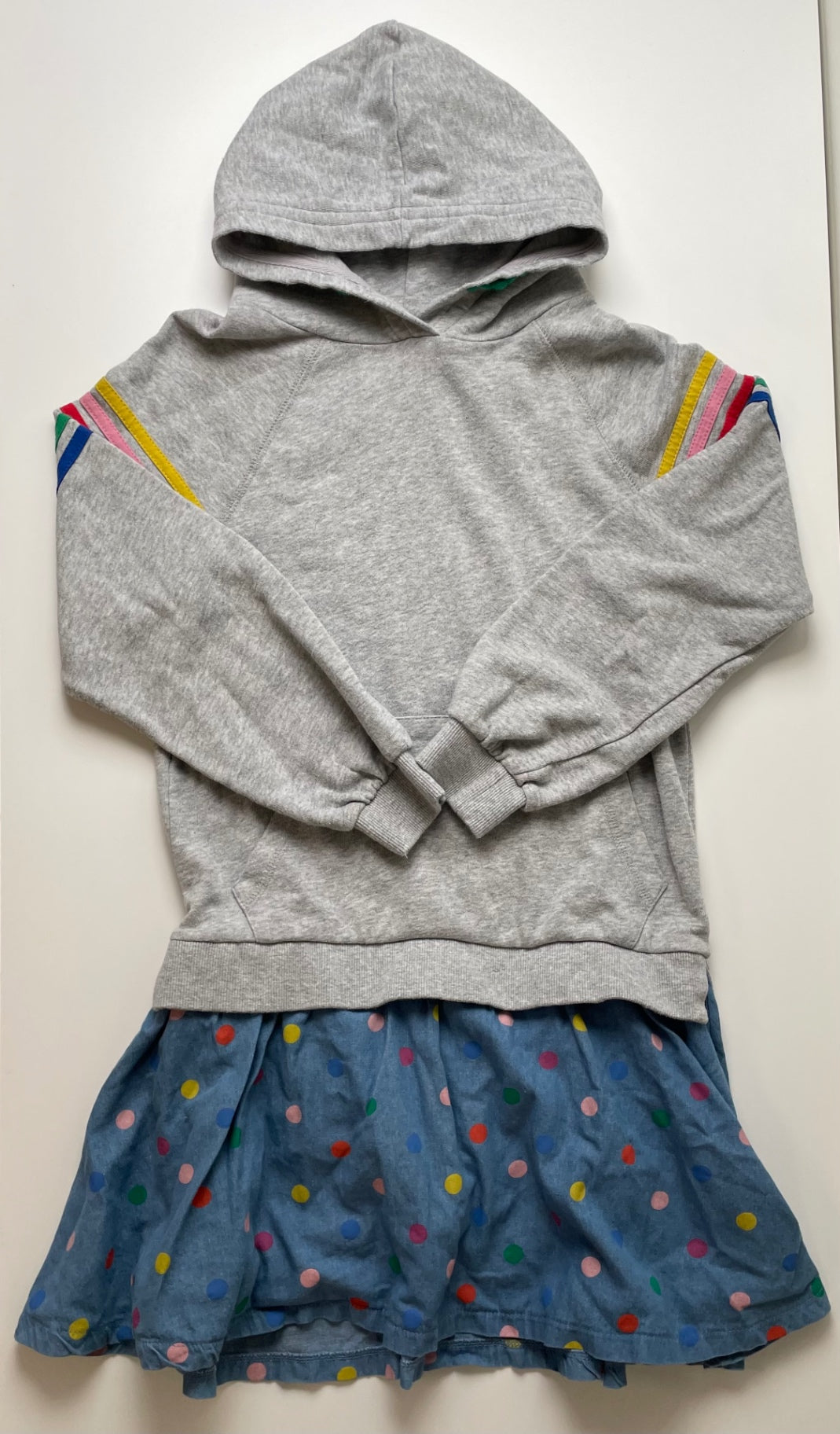 Boden Dress - Gray Hoodie w/ Polka Dot Chambray Skirt | size 11/12