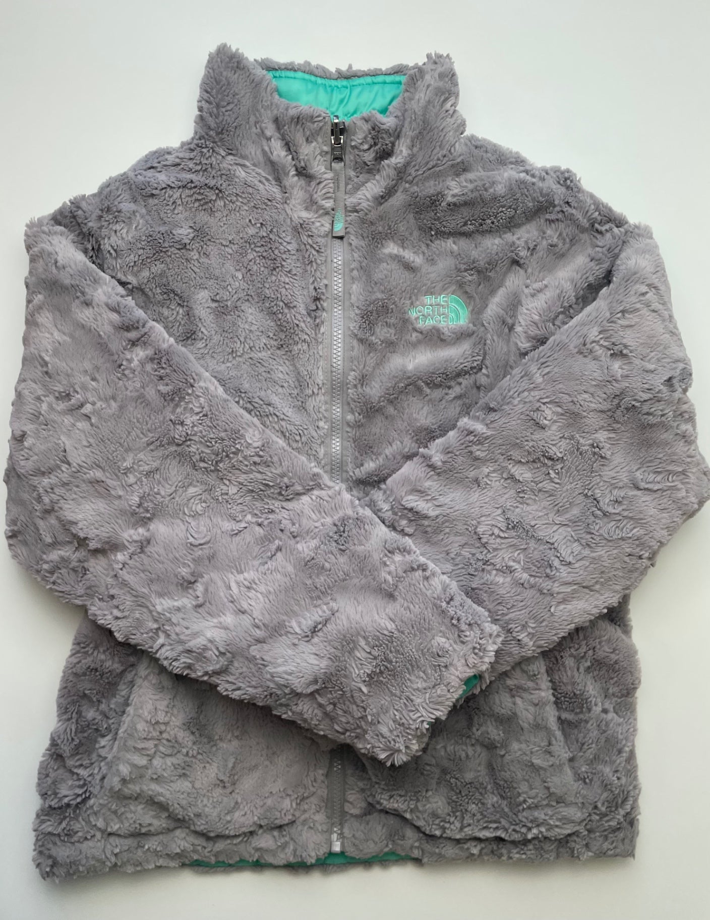 The North Face Coat - Green/Gray Reversible Puffer/Fleece | size 14/16
