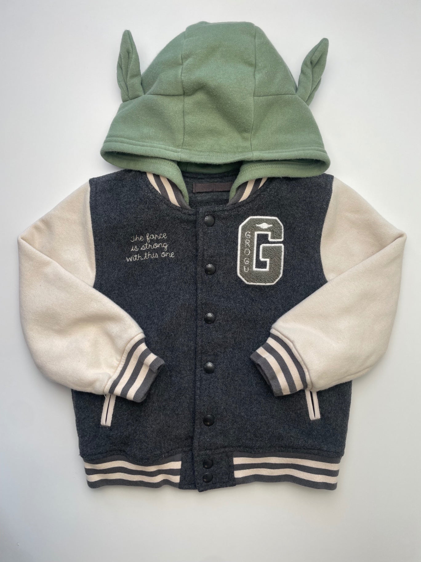 Gap x Star Wars Jacket - Gray Grogu Hood Varsity Jacket | size 4T