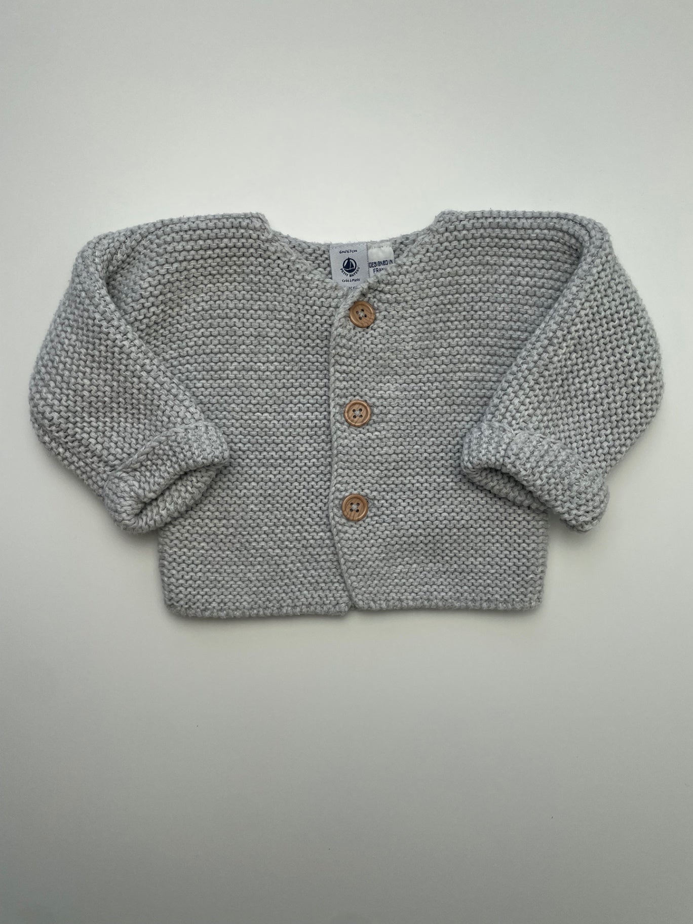 Petit Bateau Sweater - Gray Cardigan 100% Organic Cotton | size 6 Months