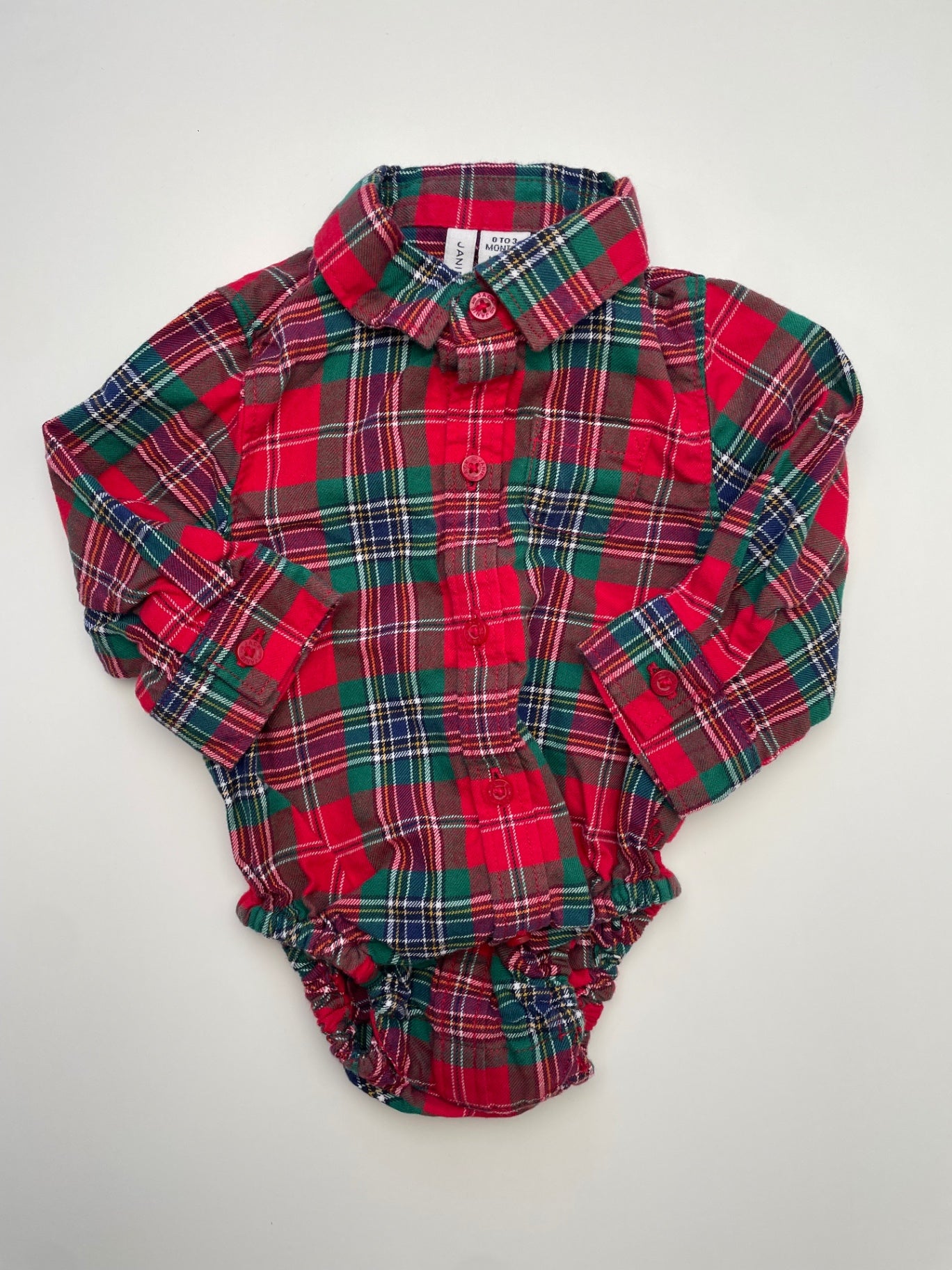 Janie and Jack Onesie - Red Plaid Button Up | size 0 - 3 Months