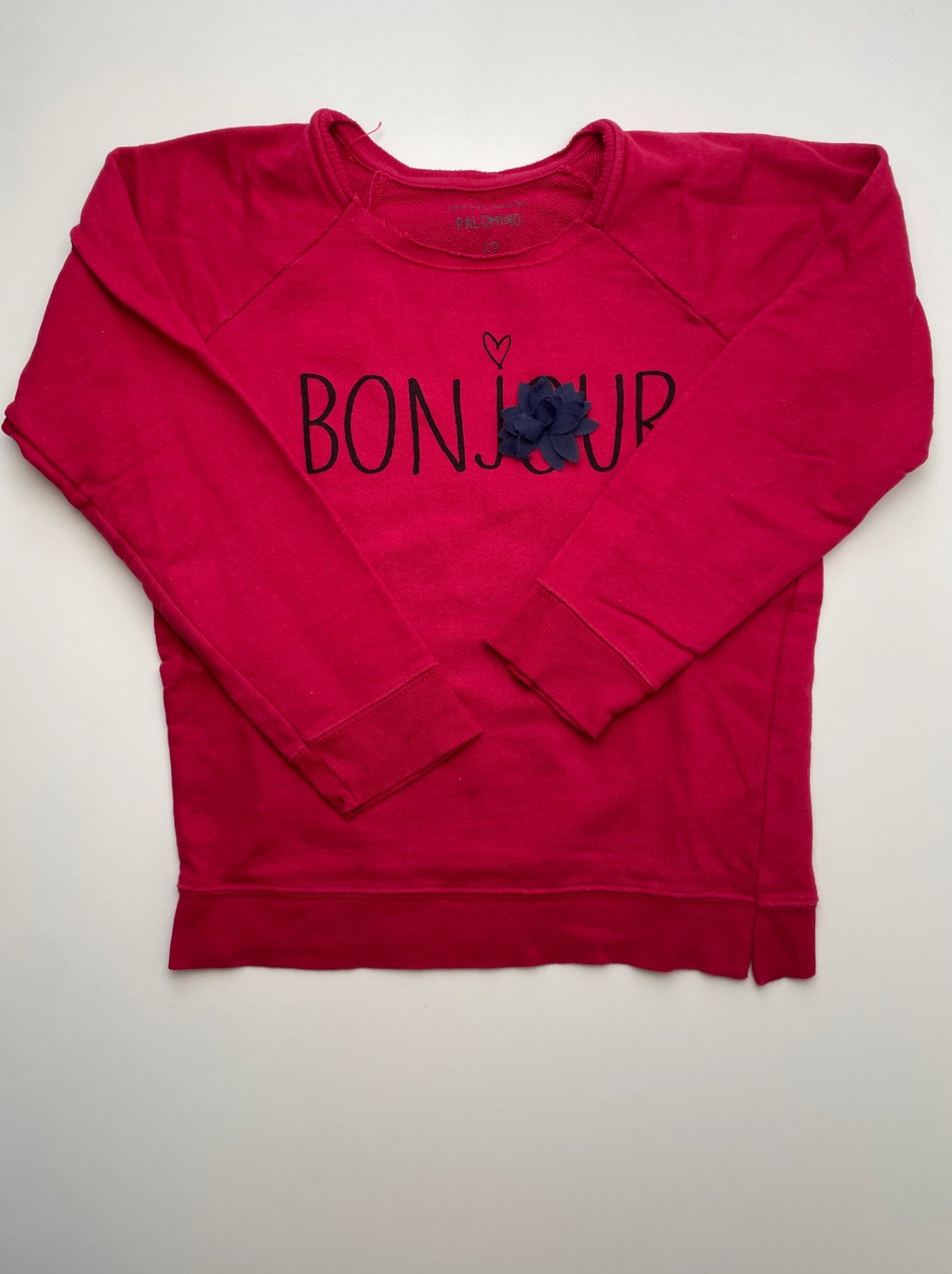 Palomino Sweatshirt - Red 'Bonjour' Crewneck | size 12