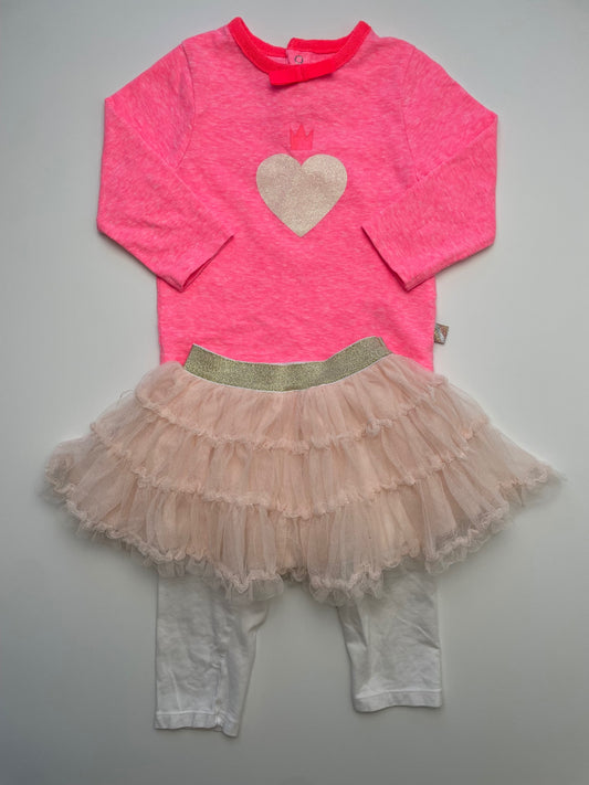 Billieblush 2 Piece Ensemble - Pink Heathered Long Sleeve + Leggings/Tutu | size 9 Months