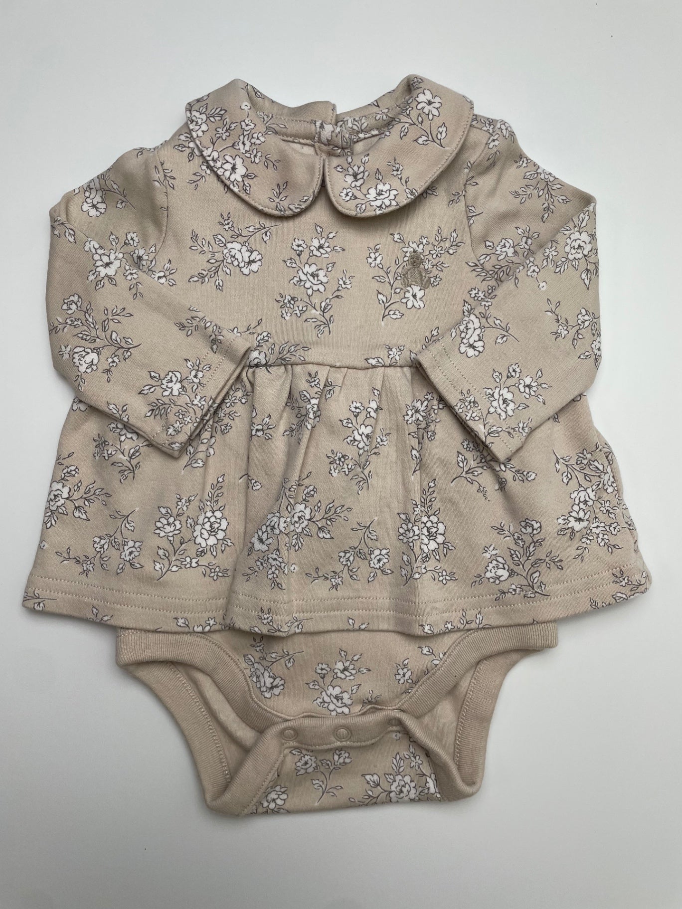 Baby Gap Onesie - Beige Floral Dress with Collar | size 0 - 3 Months