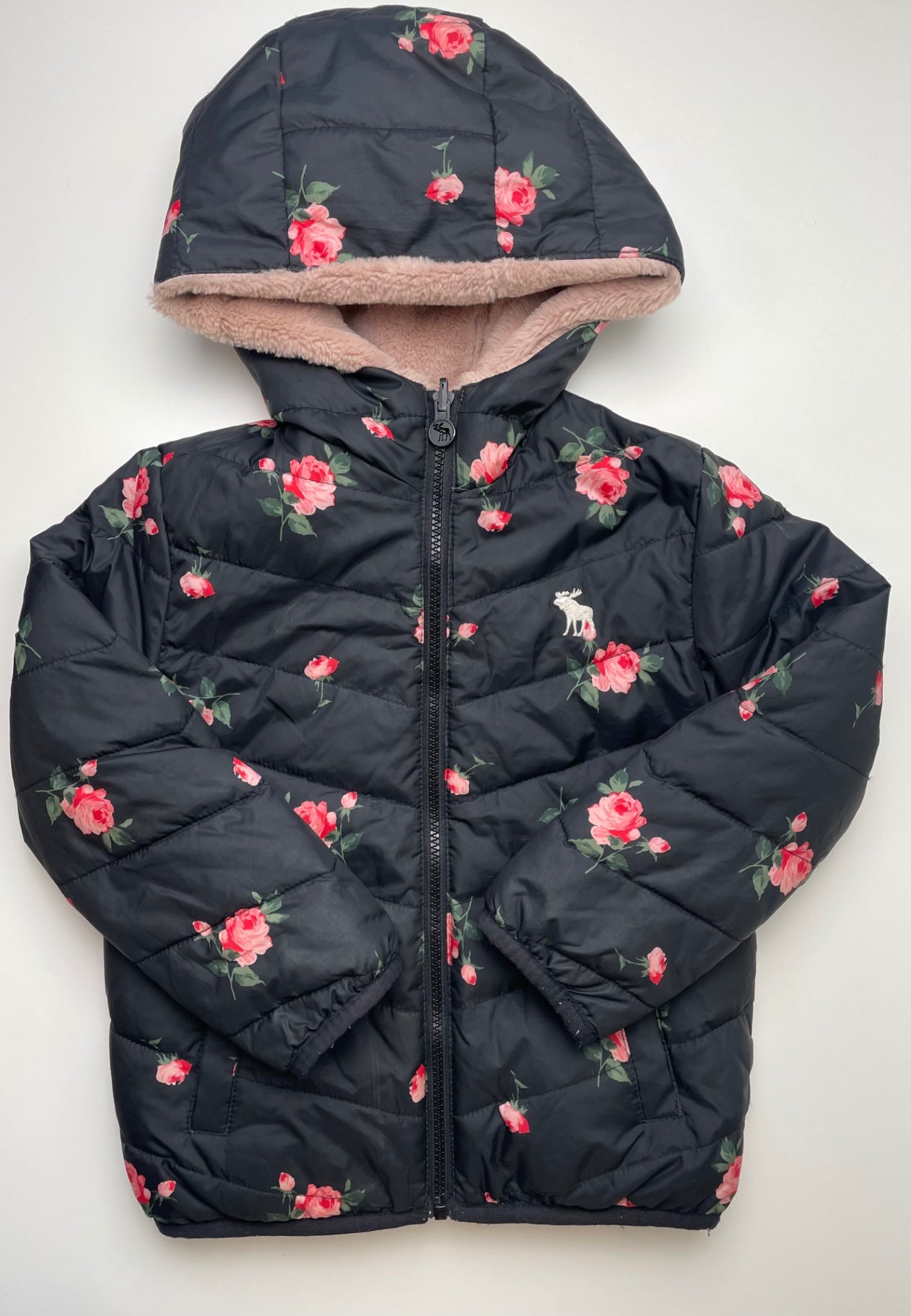 Abercrombie Kids Coat - Black Floral Reversible Puffer | size 5T/6