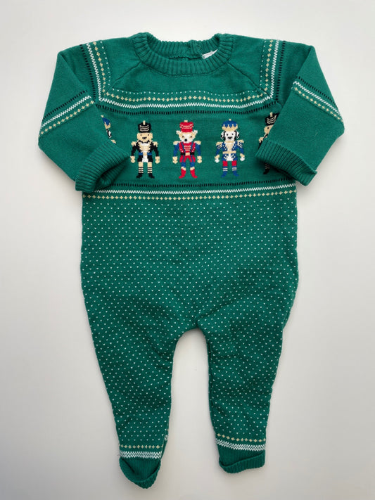 Janie and Jack Onesie - Green Knit Toy Soldier Pattern | size 0 - 3 Months
