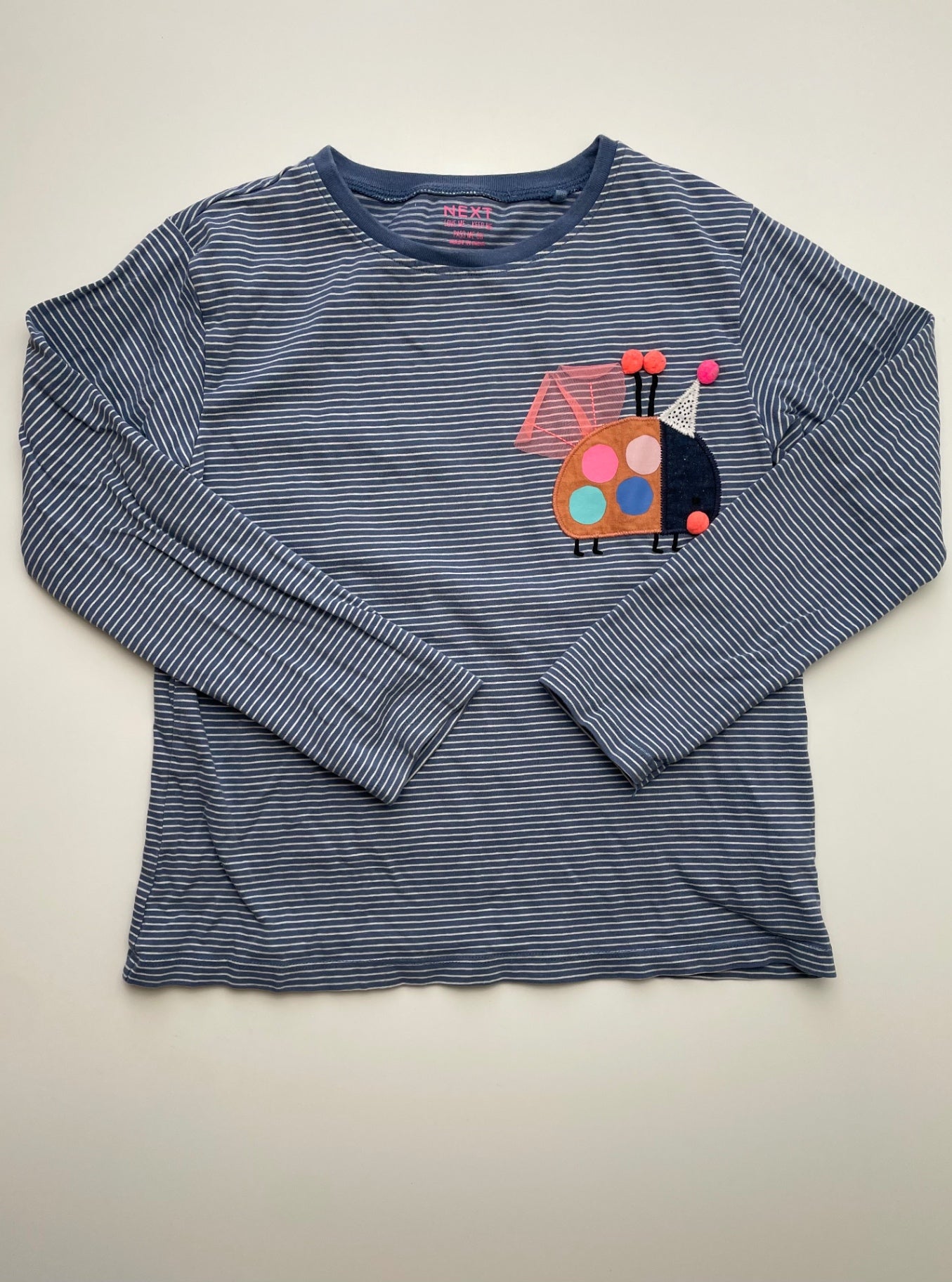 Next US Long Sleeve T-Shirt - Blue Stripes + Ladybug Applique | size 6/7
