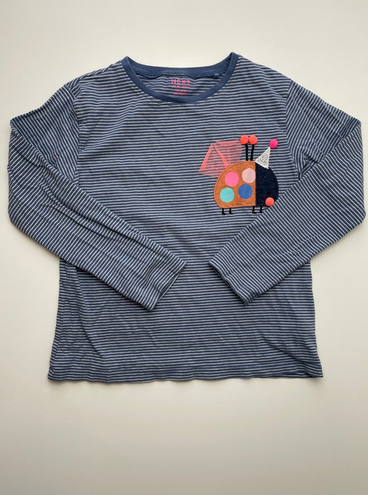 Next US Long Sleeve T-Shirt - Blue Stripes + Ladybug Applique | size 6/7
