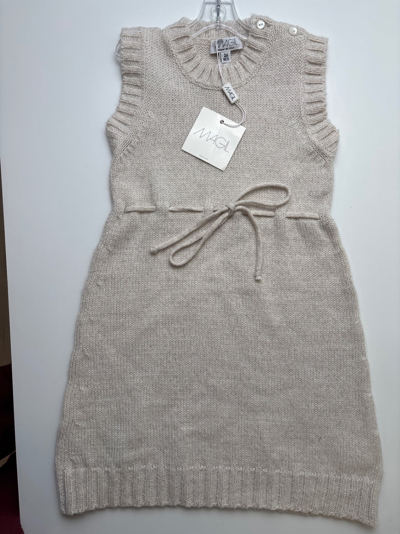Magil Dress - Cream Knit w/Belt Detail Made in Italy | size 24 Months
