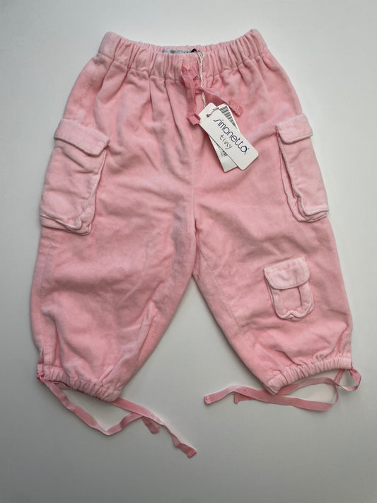 Simonetta Pants - Pink Velvet Cargo Jogger 100% Cotton Made in Italy | size 6 Months