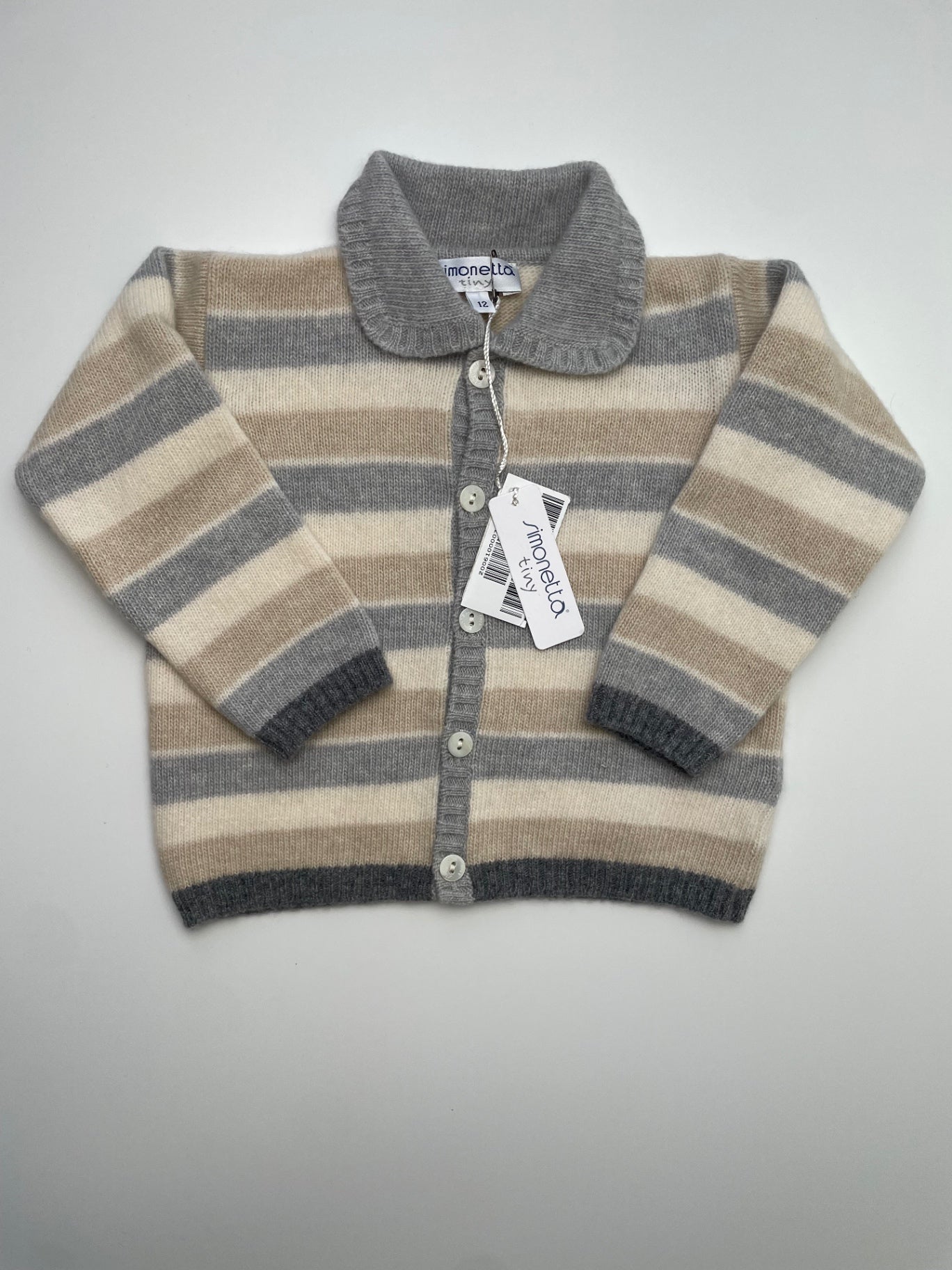 Simonetta Sweater - Tan Striped Cardigan Wool/Cashmere Blend | size 12 Months