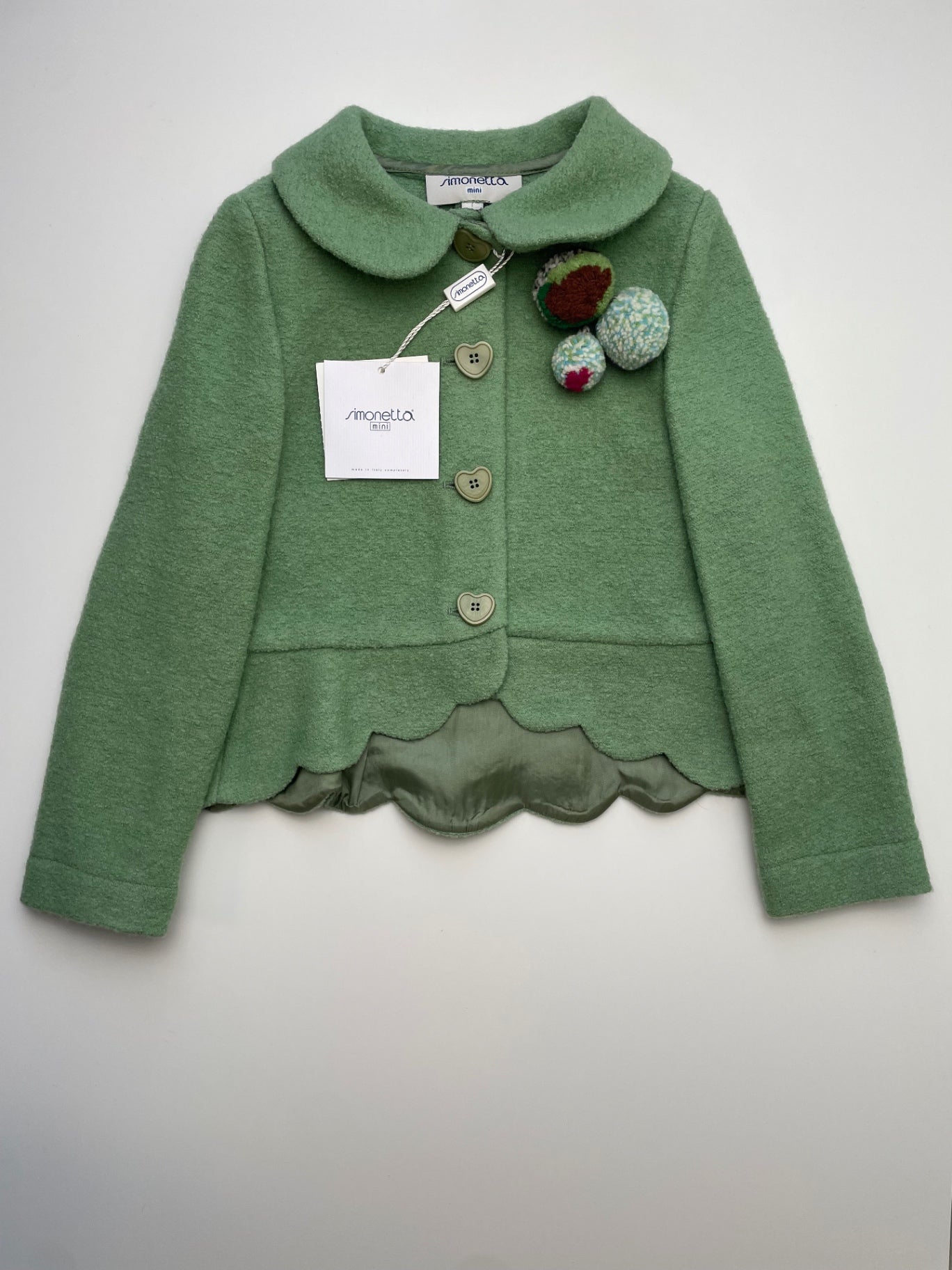 Simonetta Jacket/Coat - Green Scalloped Hem 100% Wool Made in Italy | size 4T