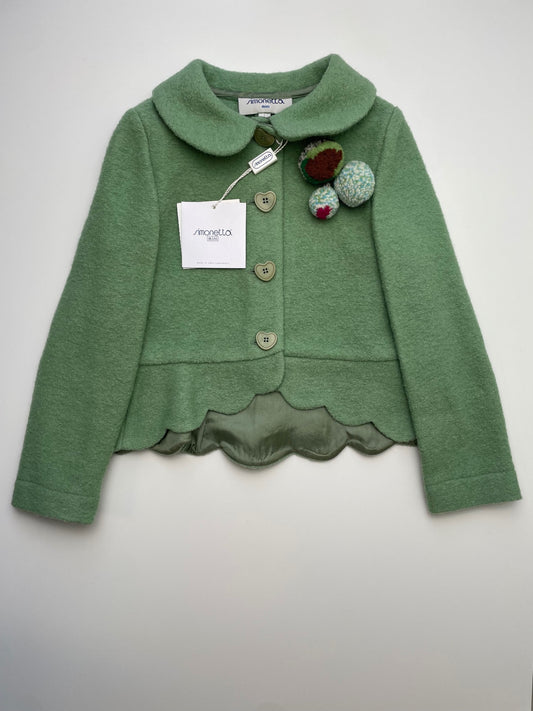 Simonetta Jacket/Coat - Green Scalloped Hem 100% Wool Made in Italy | size 4T