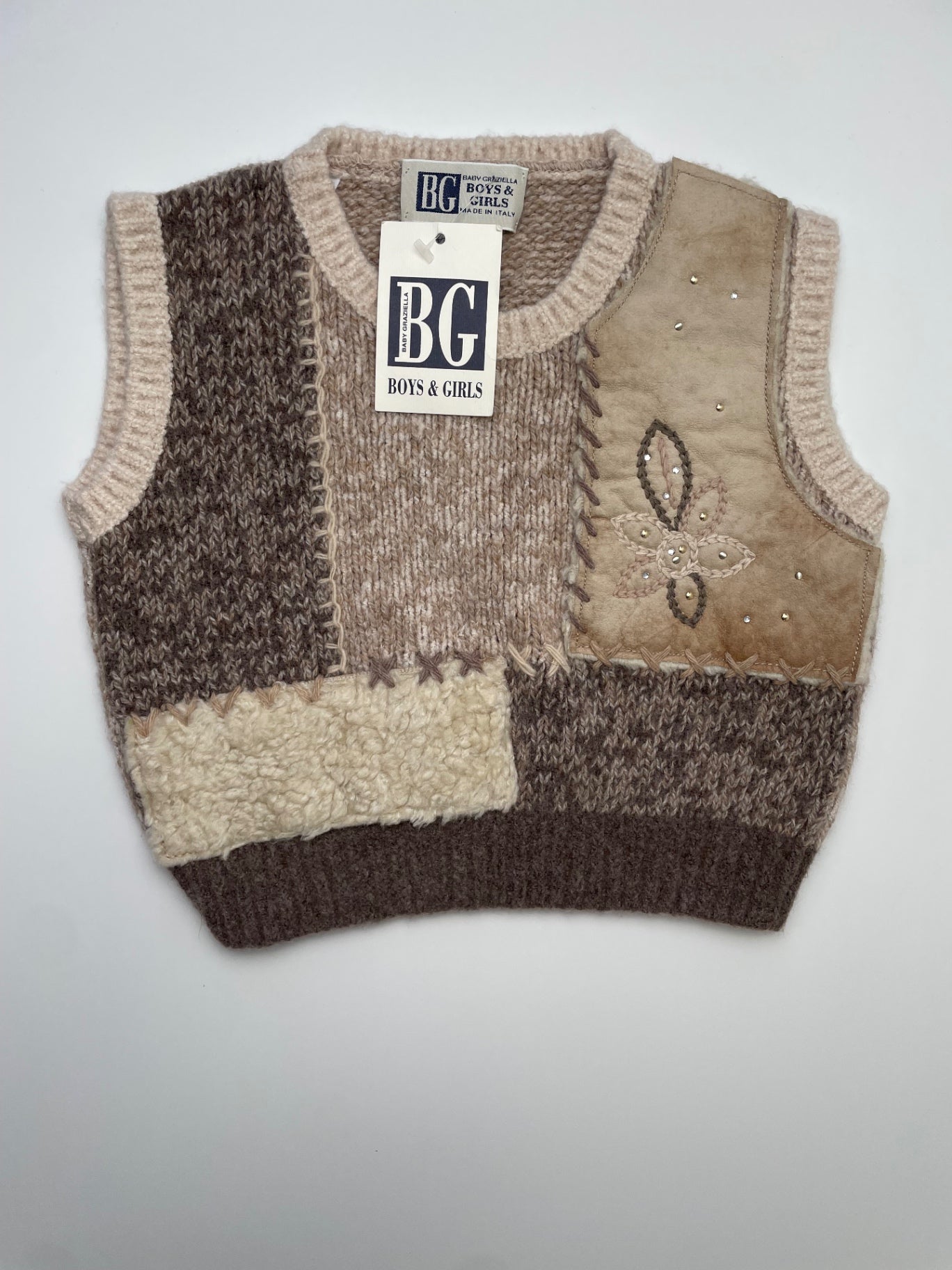 Baby Graziella Sweater - Tan Knit Patchwork Vest Made in Italy | size 3T