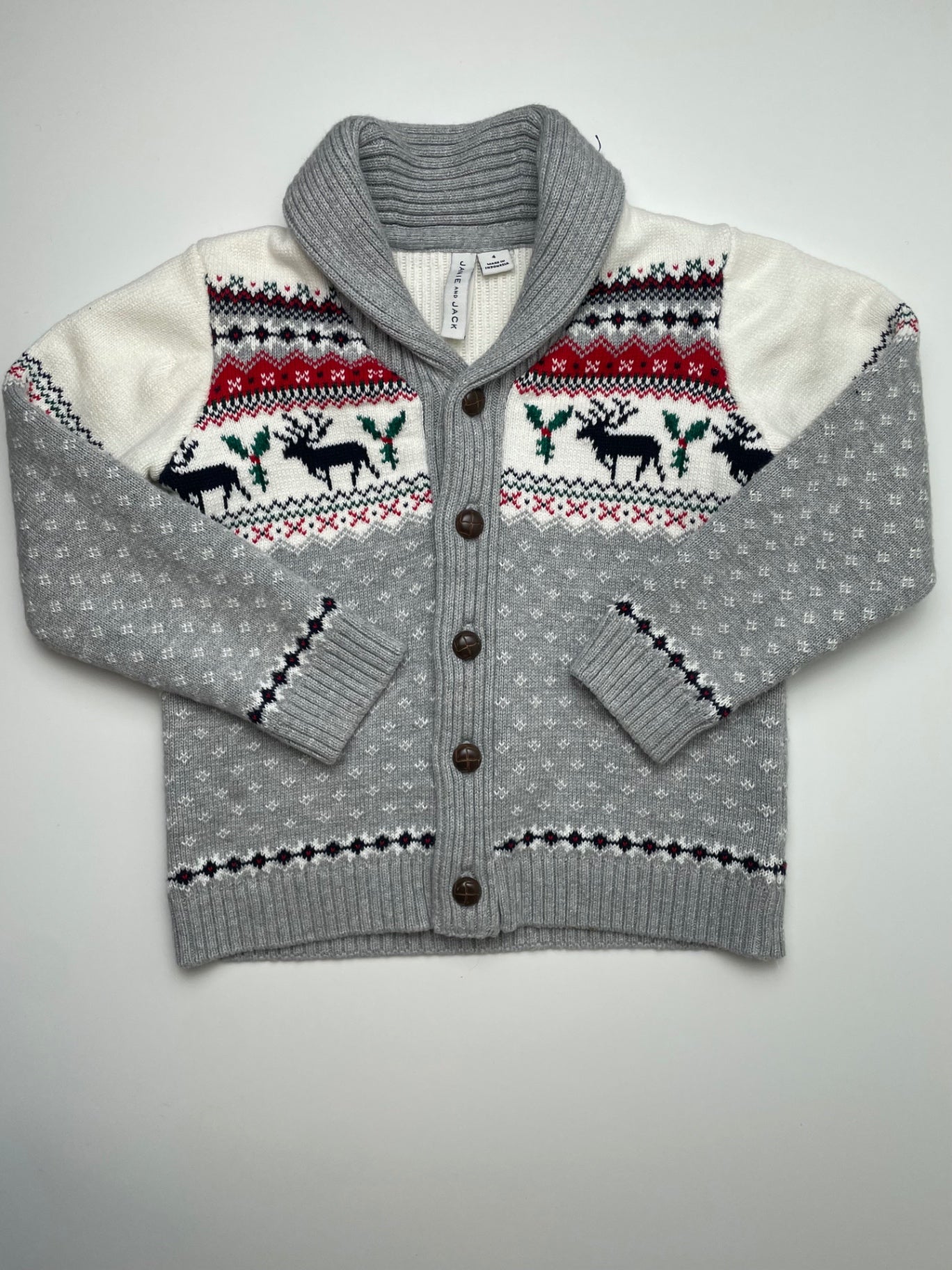 Janie and Jack Sweater - Gray Fair Isle Winter Cardigan | size 4T