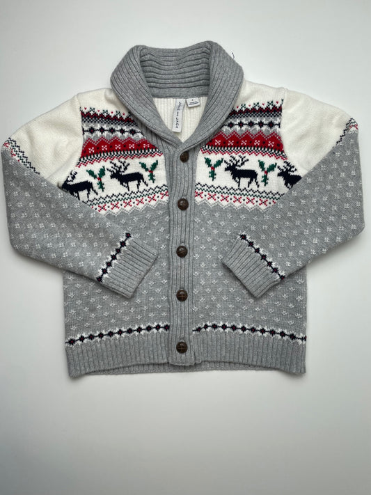 Janie and Jack Sweater - Gray Fair Isle Winter Cardigan | size 4T