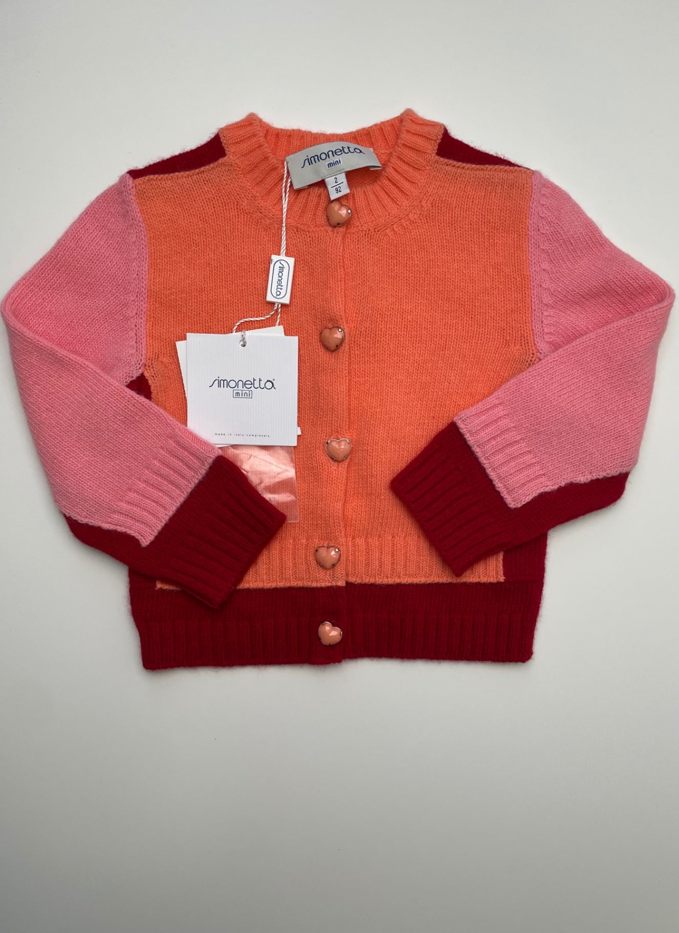 Simonetta Sweater - Orange Color Block Cardigan 100% Wool Made in Italy | size 2T