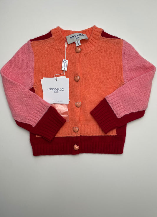 Simonetta Sweater - Orange Color Block Cardigan 100% Wool Made in Italy | size 2T
