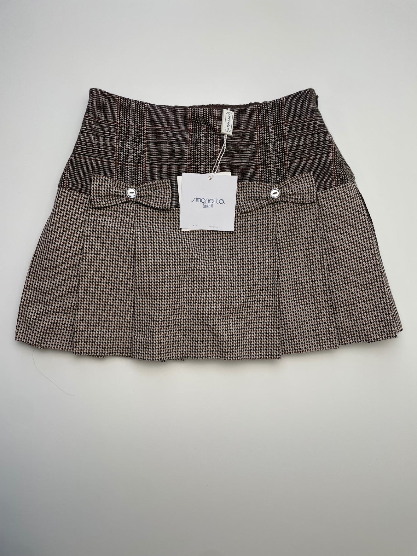 Simonetta Skirt - Brown Plaid Houndstooth 100% Cotton Made in Italy | size 6