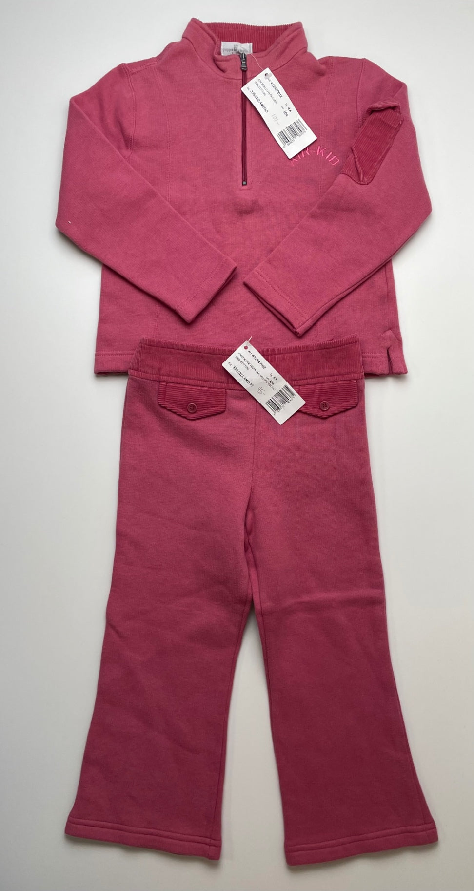 Pappa Ciccia 2 Piece Ensemble - Pink 1/4 Zip + Sweatpants 100% Cotton | size 4T