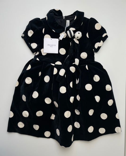 Simonetta Dress - Black Velvet Polka Dot 100% Cotton Made in Italy | size 3T