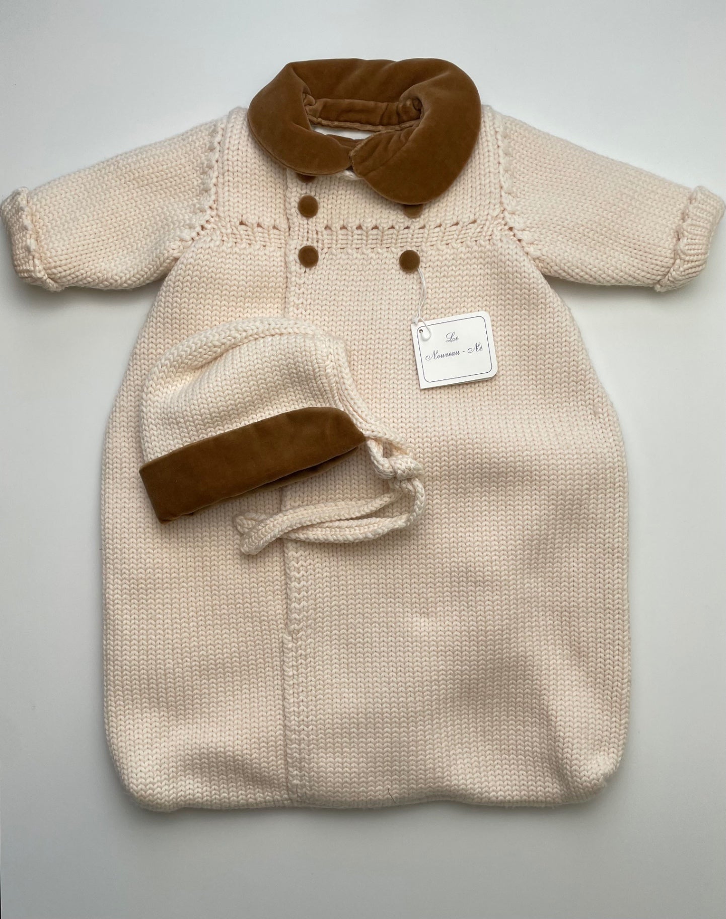 Le Nouveau-Ne Onesie - Cream Sleep Sack + Hate 100% Wool Handmade | size 6 Months