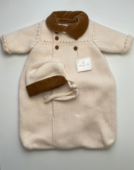 Le Nouveau-Ne Onesie - Cream Sleep Sack + Hate 100% Wool Handmade | size 6 Months