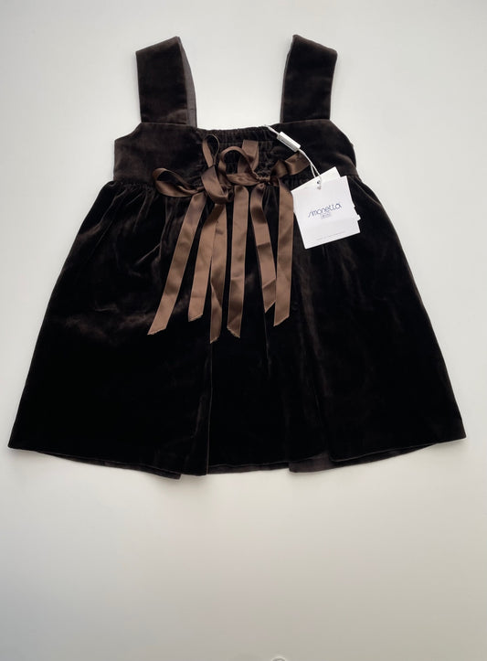Simonetta Dress - Brown Sleeveless Velvet 100% Cotton Made in Italy | size 2T