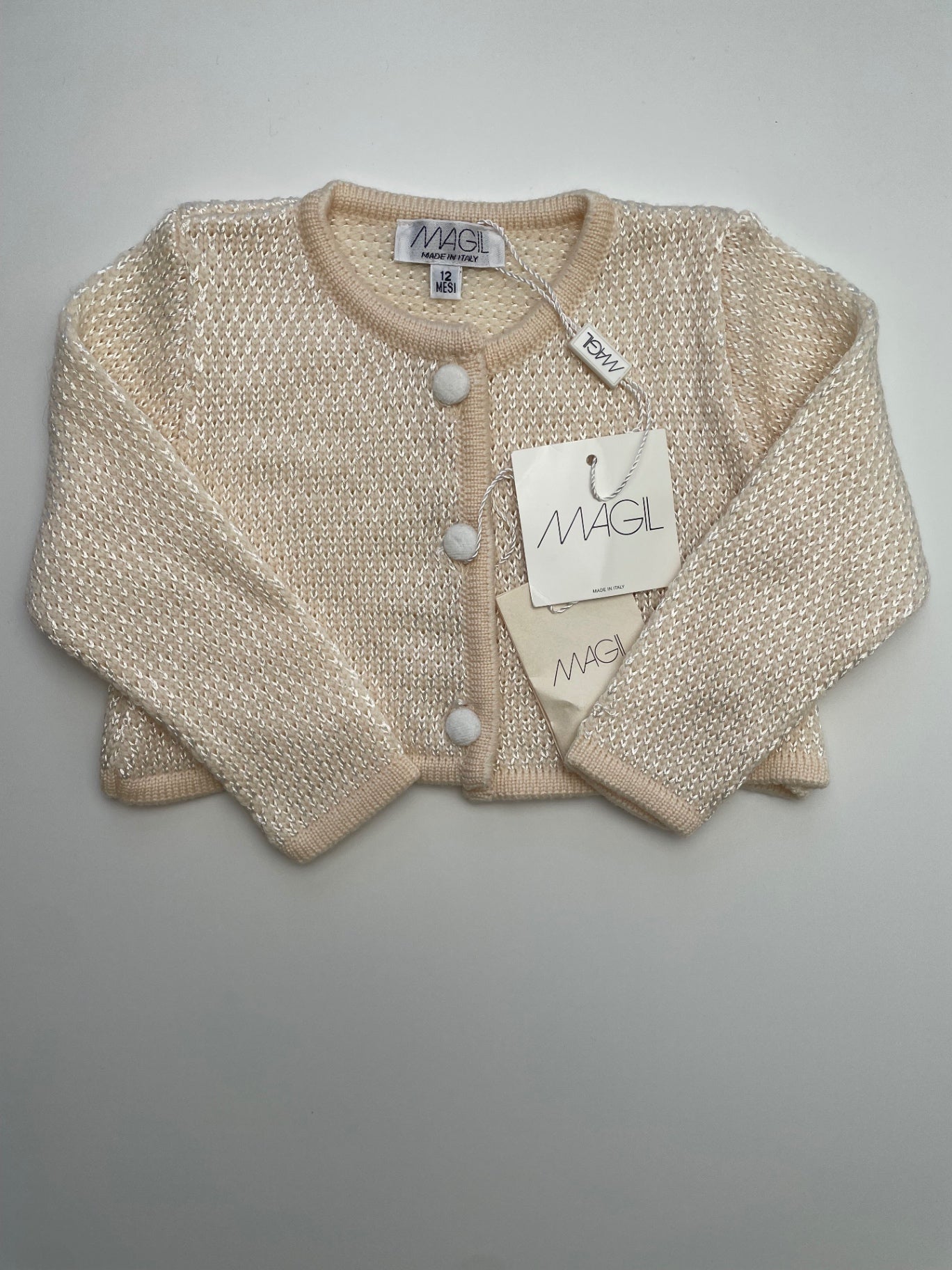 Magil Sweater - Cream Cardigan 100% Wool Made in Italy | size 12 Months