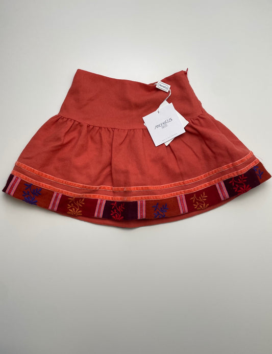 Simonetta Skirt - Orange Embroidered Hem 100% Wool Made in Italy | size 2T
