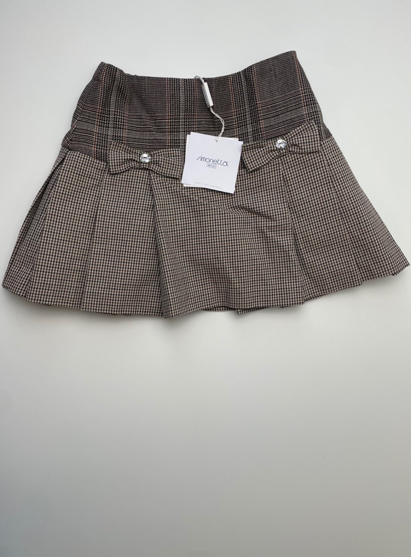 Simonetta Skirt - Brown Plaid Houndstooth 100% Cotton Made in Italy | size 5T