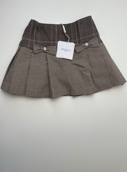Simonetta Skirt - Brown Plaid Houndstooth 100% Cotton Made in Italy | size 5T