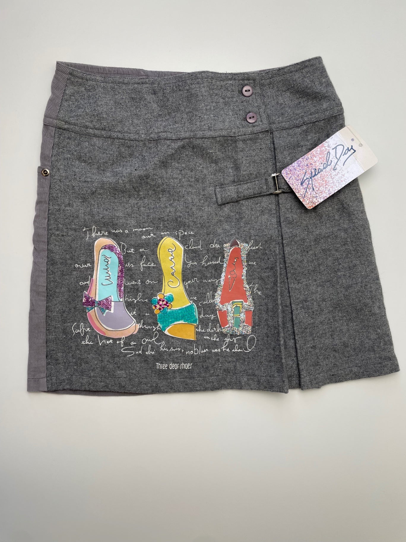 Special Day Skirt - Gray Sequin Shoes 100% Wool Made in Italy | size 8