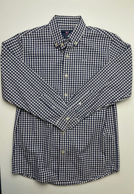 Vineyard Vines Shirt - Navy Blue Gingham Button Down | size 12/14