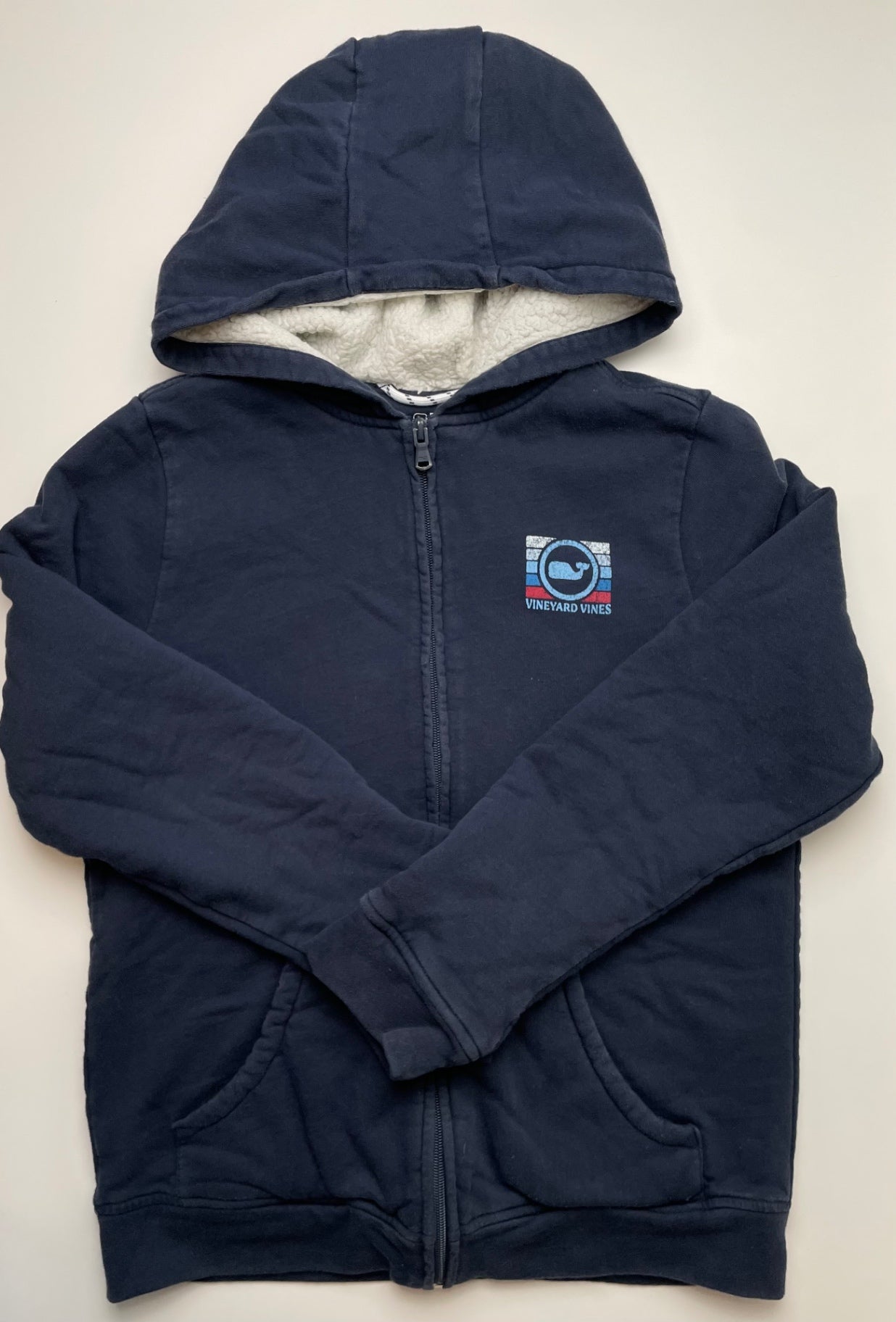 Vineyard Vines Sweatshirt - Navy Blue Sherpa Lined Full Zip Hoodie | size 16