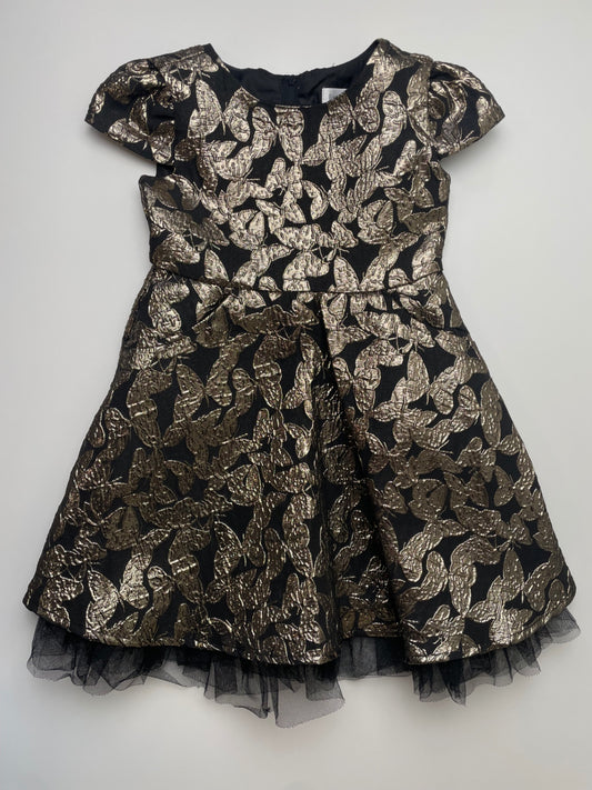 Little Angels by Us Angels Dress - Gold Short Sleeve Metallic Butterflies | size 3T