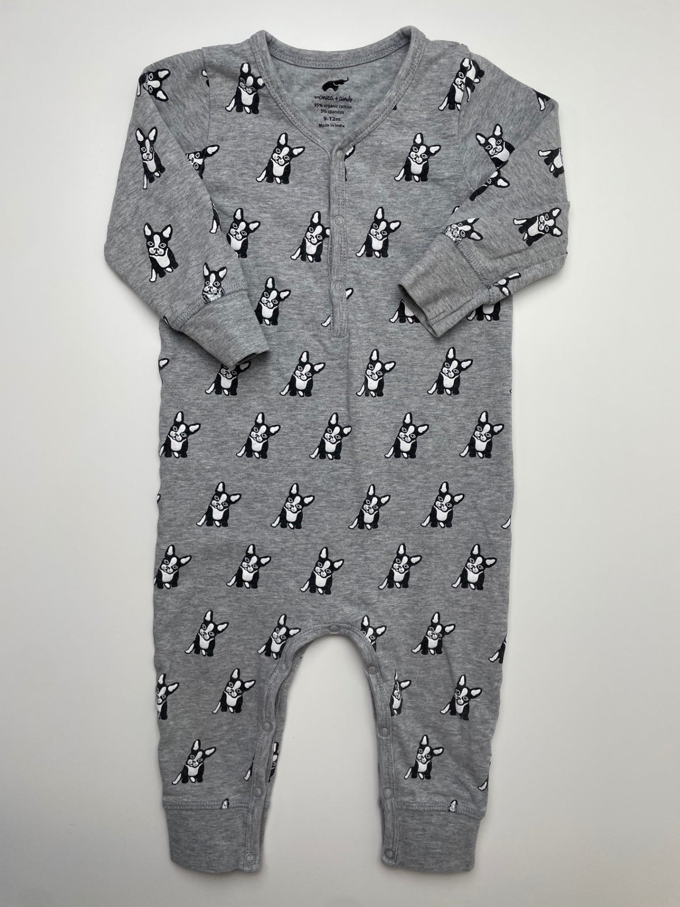 Monica + Andy Onesie - Gray French Bulldogs | size 9 - 12 Months