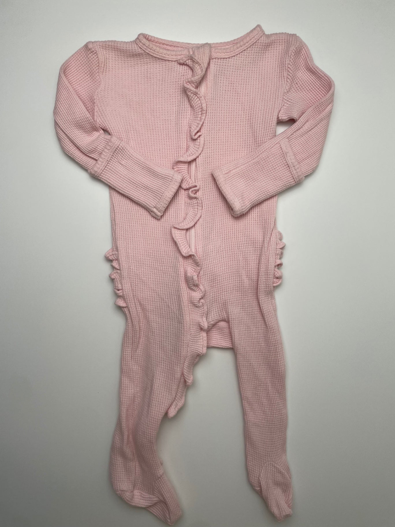 Spearmint Love Onesie - Pink Waffle Knit Ruffles | size 6 - 9 Months