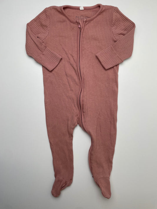 Mori Onesie - Pink Ribbed Long Sleeve | size 3 - 6 Months