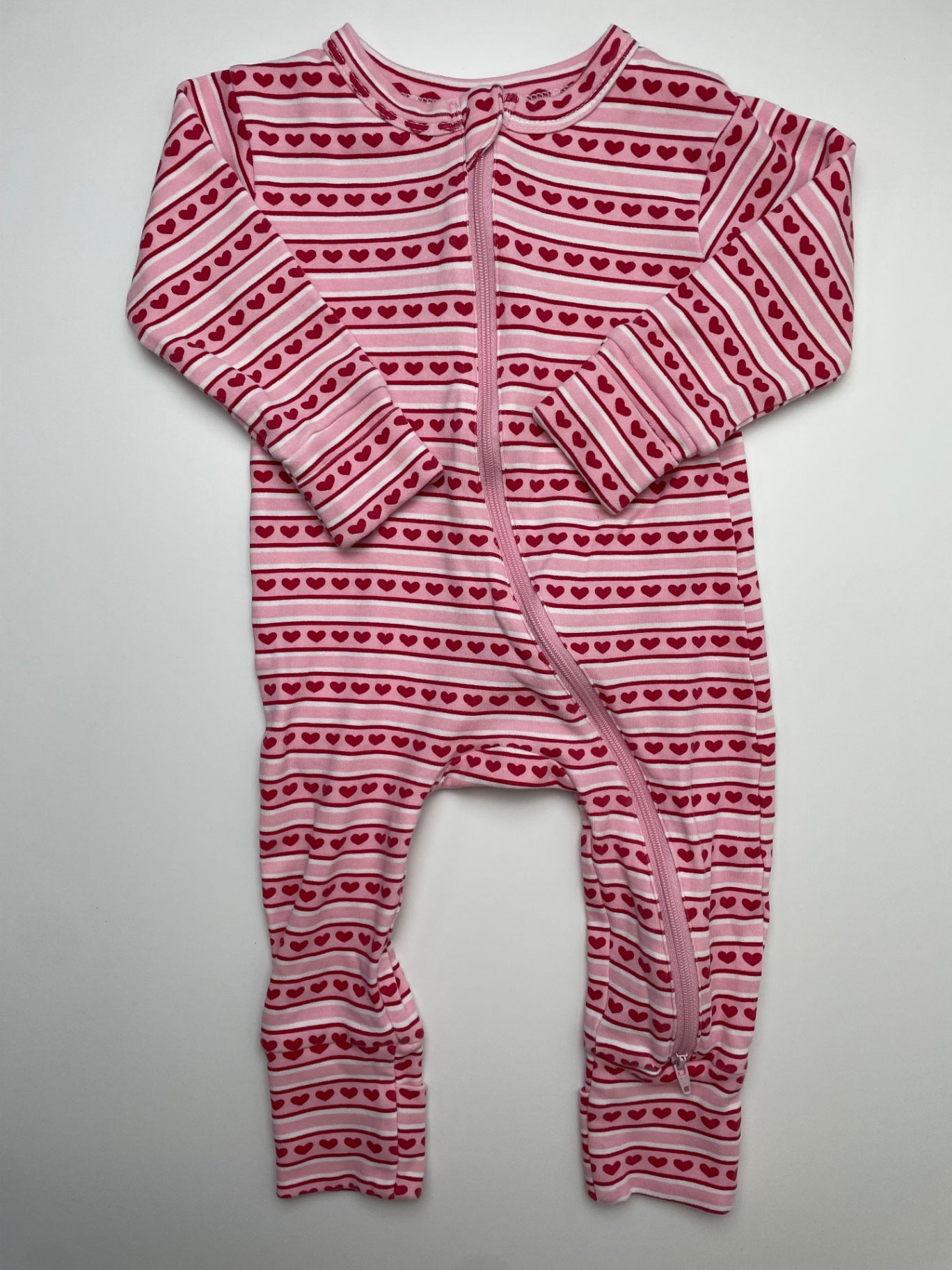 Siix Onesie - Pink Hearts + Stripes | size 6 - 12 Months
