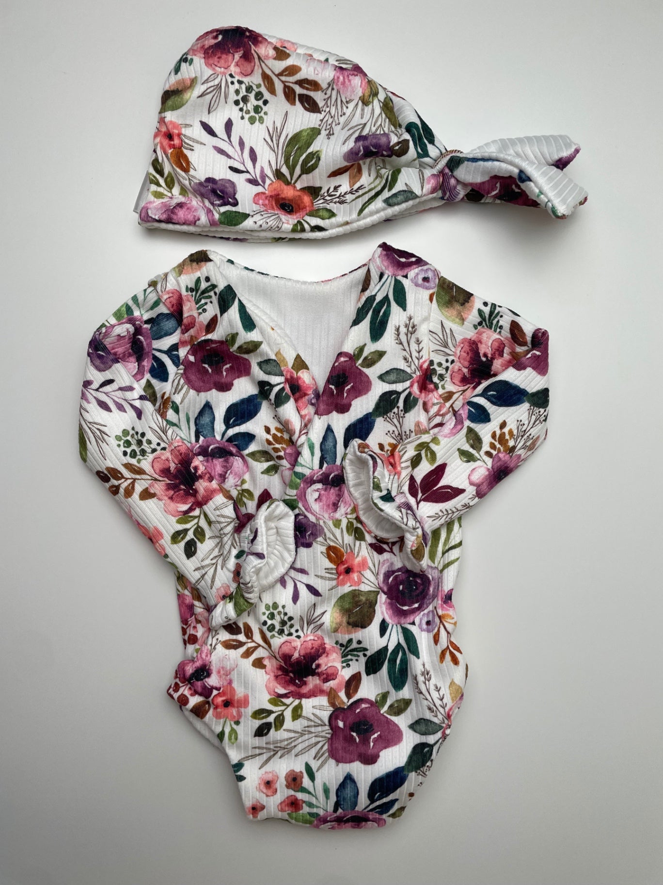 Mama Coco Onesie - Purple Floral Winged Bodysuit + Hat | size 0 - 3 Months