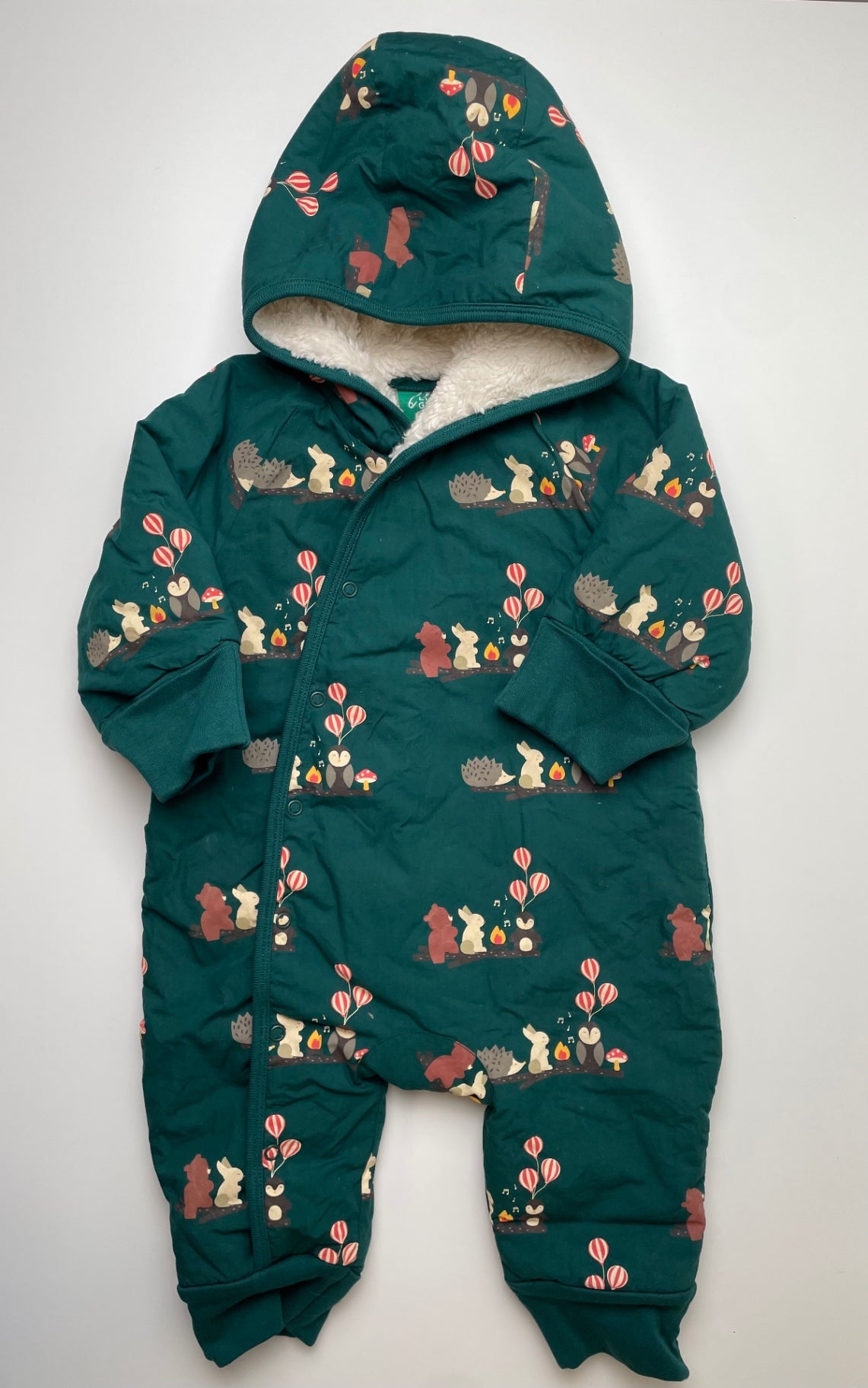 Little Green Radicals Snow Pants & Suits - Green Sherpa Lined Forest Animals 100% Cotton | size 3 - 6 Months