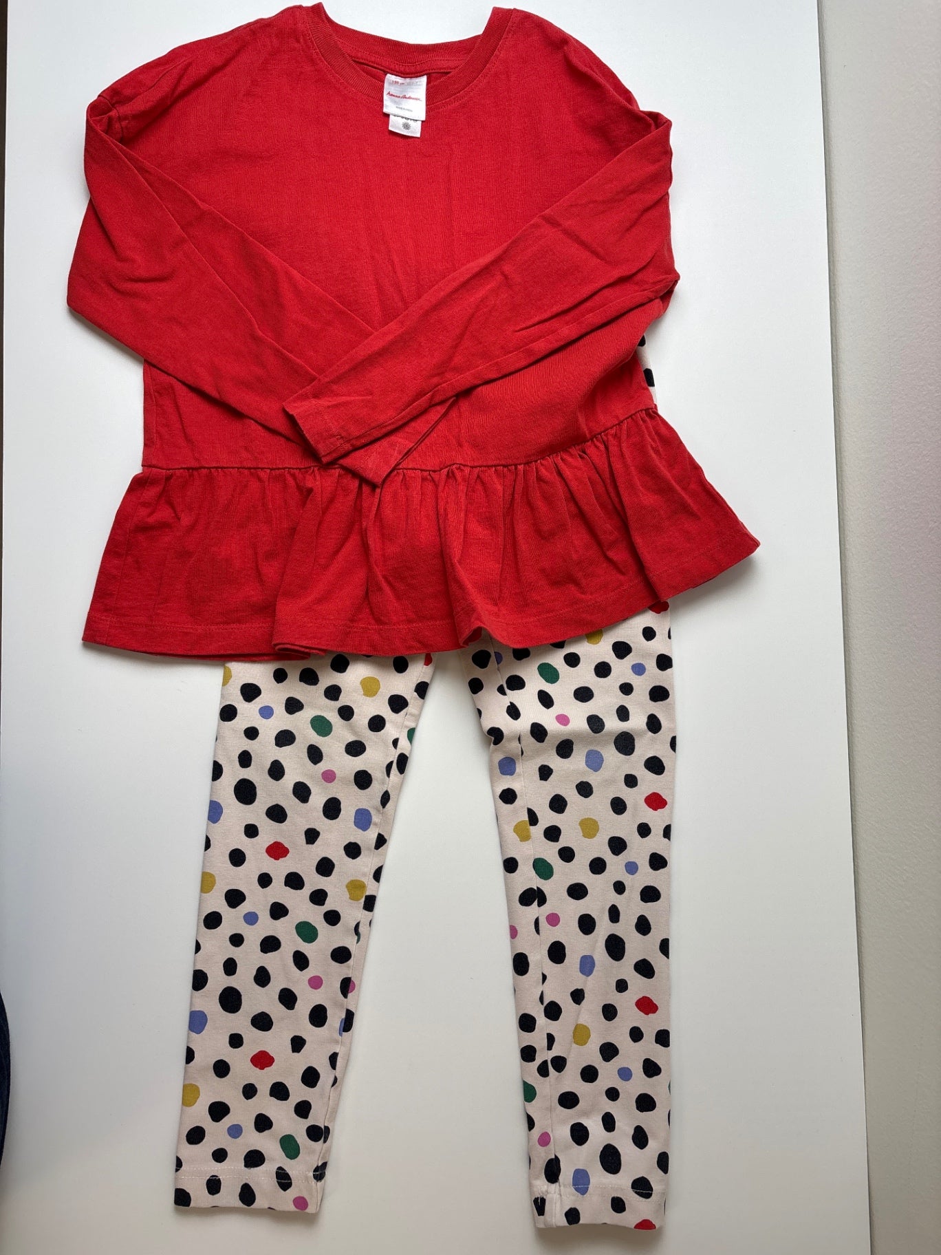 Hanna Andersson 2 Piece Ensemble - Red Peplum Top + Leggings | size 6/7