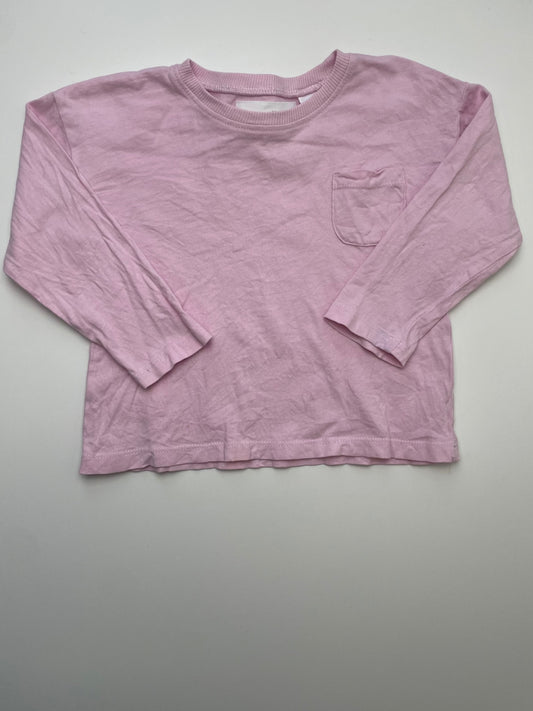 Zara Long Sleeve T-Shirt - Pink Solid Front Pocket | size 12 - 18 Months