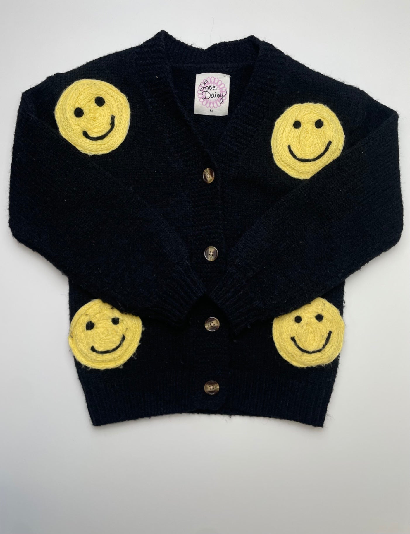 Love Daisy Sweater - Black Smiley Face Cardigan | size 10/12