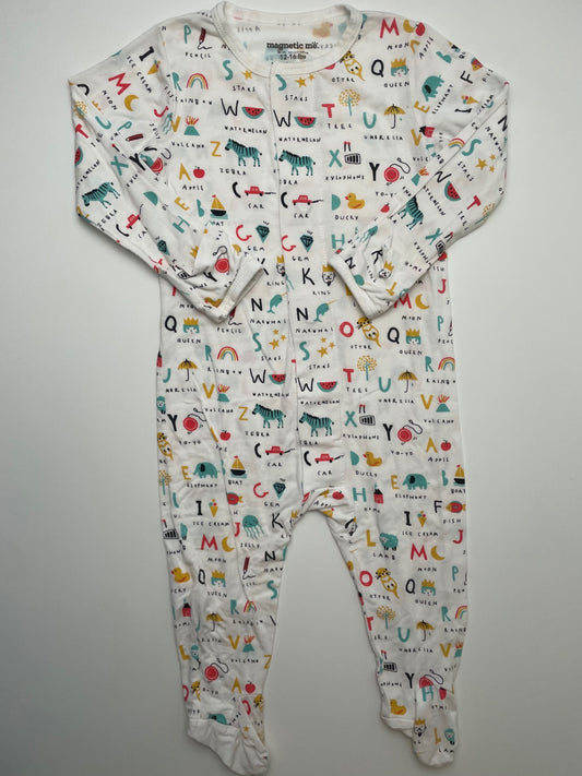 Magnetic Me Onesie - White Alphabet Pattern | size 3 - 6 Months