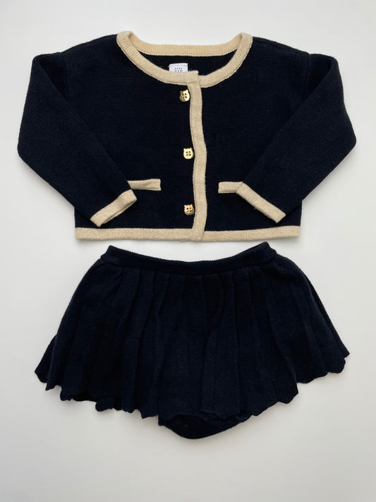 Baby Gap 2 Piece Ensemble - Black Metallic Trim Cardigan + Knit Skirt | size 6 -12 Months